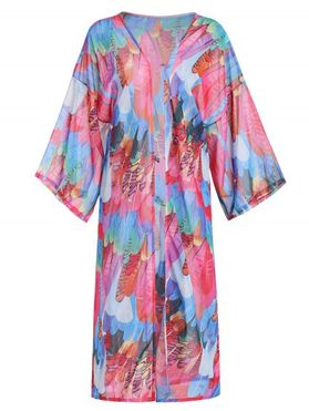 Kimono de Plage en Mousseline Transparent Imprimé Coloré