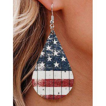 

Vintage Drop Earrings Droplet-shaped Star Striped American Flag Print Patriotic Wooden Earrings, Multicolor