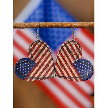 

Vintage Drop Earrings Star Striped American Flag Print Heart-shaped Patriotic Earrings, Multicolor