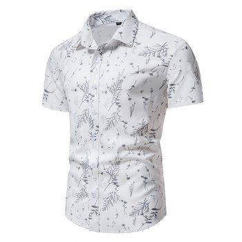 

Casual Summer Shirt Leaf Flower Print Turn Down Collar Short Sleeve Button Up Shirt, White