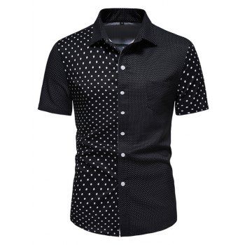 

Casual Shirt Polka Dot Print Front Pocket Turn Down Collar Short Sleeve Summer Button Up Shirt, Black