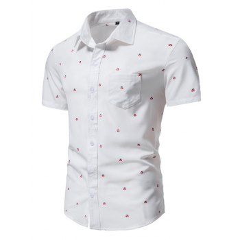 

Casual Shirt Geometric Print Turn Down Collar Short Sleeve Summer Button Up Shirt, White