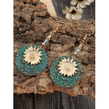 

Vintage Drop Earrings Sunflower Printed Bead Colorblock Trendy Earrings, Golden