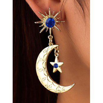 

Vintage Drop Earrings Sun Moon Star Pattern Blue Stone Trendy Earrings, Golden