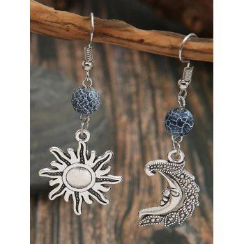 

Vintage Asymmetrical Drop Earrings Sun Moon Pattern Beaded Bohemian Earrings, Silver