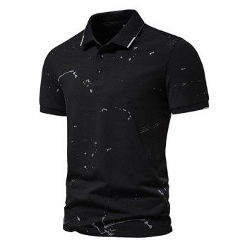 

Summer Casual T Shirt Printed Half Button Turn Down Collar Short Sleeve Tee, Black