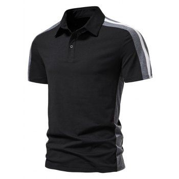 

Colorblock T Shirt Half Button Turn Down Collar Short Sleeve Summer Casual Tee, Black