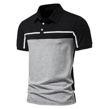 

Summer Casual T Shirt Contrast Colorblock Half Button Short Sleeve Turn Down Collar Tee, Black