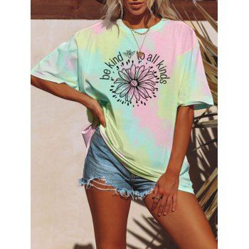 

Slogan Tie Dye Print Graphic T Shirt Short Sleeve Pastel Color Tee, Multicolor