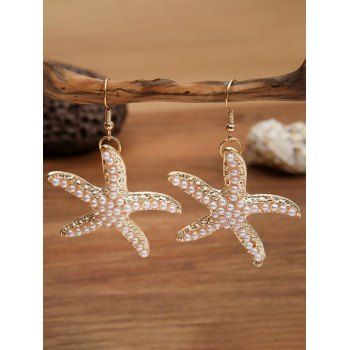 

Starfish Pattern Drop Earrings Faux Pearl Marine Life Trendy Earrings, White