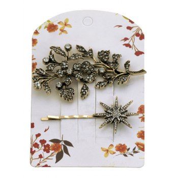 

2 Pcs Vintage Hair Clips Leaf Sun Pattern Rhinestone Trendy Hair Accessories Set, Golden