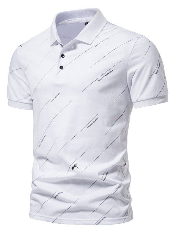 T-shirt Décontracté Léopard à Imprimé Lettre Demi-Bouton Manches Courtes à Col Relevé - Blanc XL