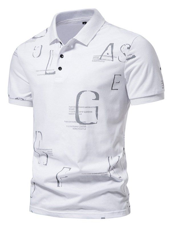 T-shirt D'Eté Décontracté à Imprimé Lettre avec Demi-Bouton Manches Courtes à Col Relevé - Blanc XXL