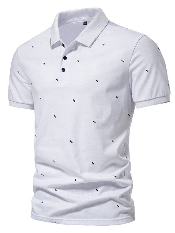 T-shirt D'Eté Décontracté Géométrique Imprimé avec Demi-Bouton Manches Courtes à Col Relevé - Blanc L