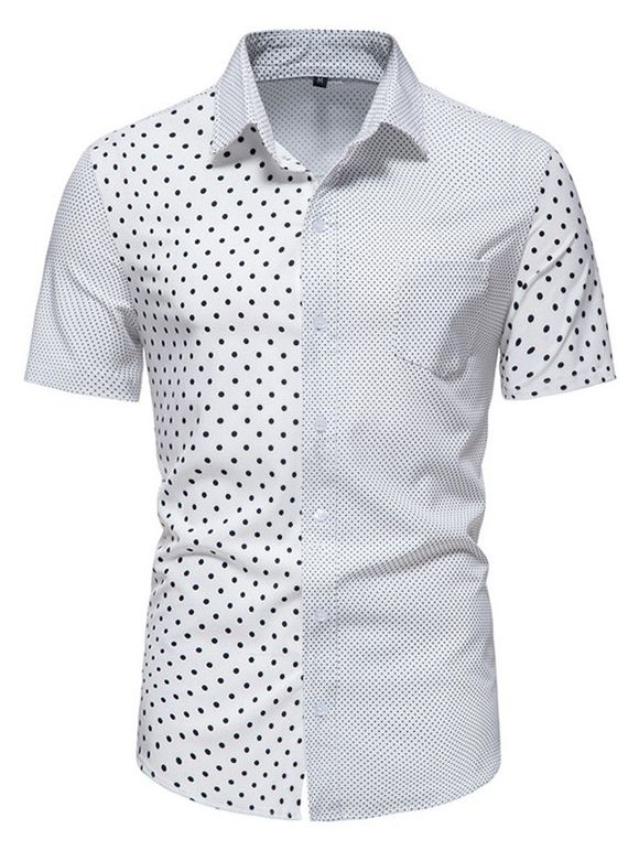 Casual Shirt Polka Dot Print Front Pocket Turn Down Collar Short Sleeve Summer Button Up Shirt - WHITE XL