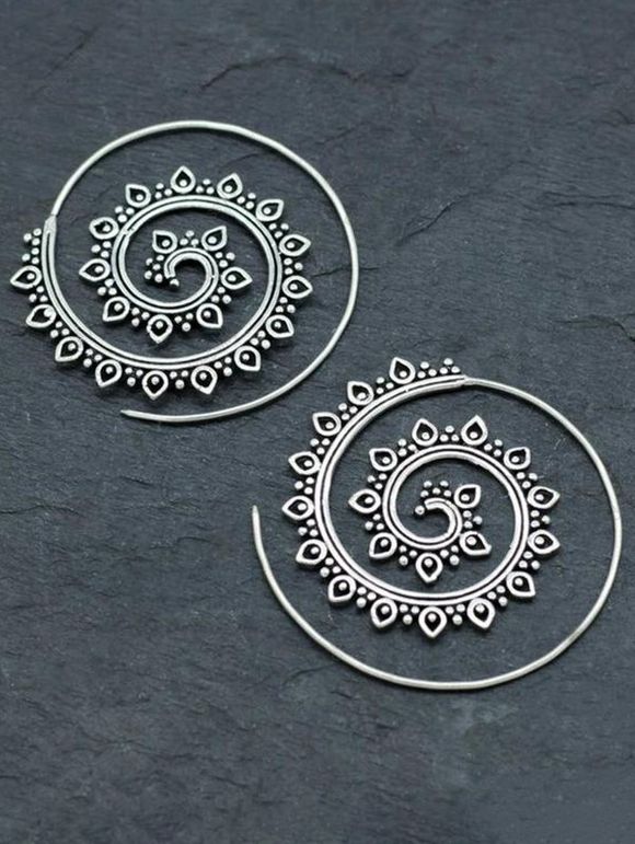 Boucles D'Oreilles Pendantes en Forme de Tourbillon Style Bohémien - Argent 
