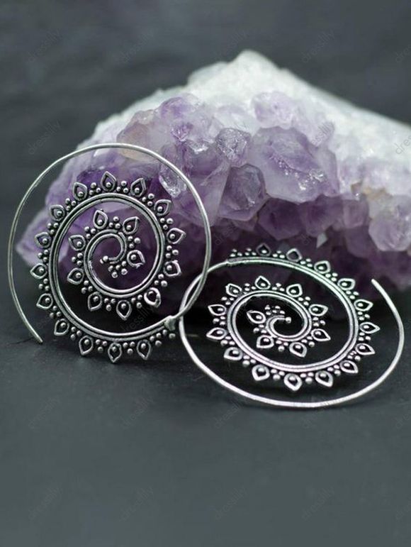 Boucles D'Oreilles Pendantes en Forme de Tourbillon Style Bohémien - Argent 