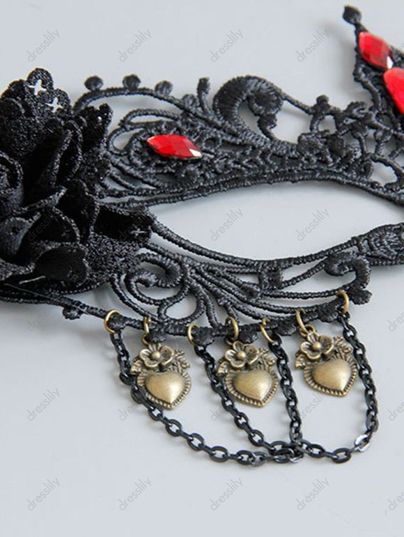 Chaîne de Cheveux en Dentelle Motif Cœur et Rose Style Gothique pour Halloween - Noir 