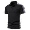 T-shirt D'Eté Décontracté en Blocs de Couleurs avec Demi-Bouton Manches Courtes à Col Relevé - Noir XL