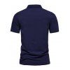 T-shirt D'Eté Décontracté Rayé Demi-Bouton Manches Courtes à Col Relevé - Bleu profond XL