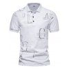 T-shirt D'Eté Décontracté à Imprimé Lettre avec Demi-Bouton Manches Courtes à Col Relevé - Blanc XL
