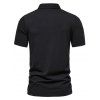 Solid Color T Shirt Number Letter Embroidered Half Button Turn Down Collar Short Sleeve Summer Casual Tee - BLACK M