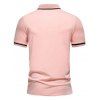 T-shirt Décontracté en Blocs de Couleurs Rayé Imprimé à Demi-Bouton Manches Courtes à Col Relevé - Rose XL