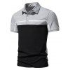 Summer Casual T Shirt Contrast Colorblock Half Button Short Sleeve Turn Down Collar Tee - BLACK M