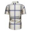 Plaid Print Shirt Turn Down Collar Short Sleeve Summer Casual Button Up Shirt - KHAKI XL