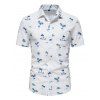 Casual Button Up Shirt Coconut Tree Print Front Pocket Short Sleeve Turn Down Collar Summer Shirt - WHITE M