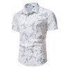 Casual Summer Shirt Leaf Flower Print Turn Down Collar Short Sleeve Button Up Shirt - WHITE XL