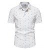 Summer Shirt Geometric Print Short Sleeve Turn Down Collar Button Up Pockets Casual Shirt - WHITE L