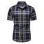 Chemise D'Eté Vintage Décontractée à Carreaux Boutonnée Manches Courtes à Col Relevé - Cadetblue XXL