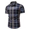 Vintage Shirt Plaid Print Turn Down Collar Short Sleeve Summer Casual Button Up Shirt - CADETBLUE XL
