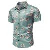 Floral Print Shirt Short Sleeve Turn Down Collar Summer Casual Button Up Shirt - LIGHT GREEN L