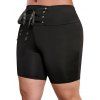 Plus Size Skinny Shorts Grommet Lace Up Solid Color Elastic Waist Summer Shorts - BLACK 1XL