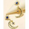 Vintage Drop Earrings Sun Moon Star Pattern Blue Stone Trendy Earrings - GOLDEN 
