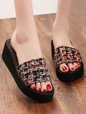 Bohemian Style Colored Pattern Wedge Heel Outdoor Summer Beach Trendy Slippers