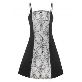 

Lace Spider Web Panel Cami A Line Dress, Black