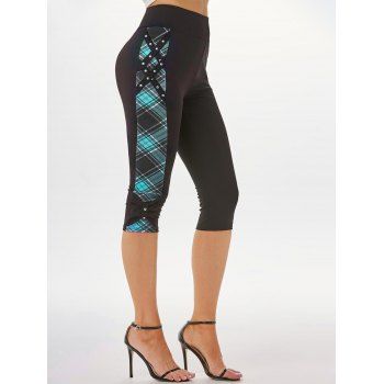 

Plaid Criss Cross Rivet Bowknot Crop Leggings, Green