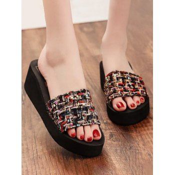 

Bohemian Style Colored Pattern Wedge Heel Outdoor Summer Beach Trendy Slippers, Black