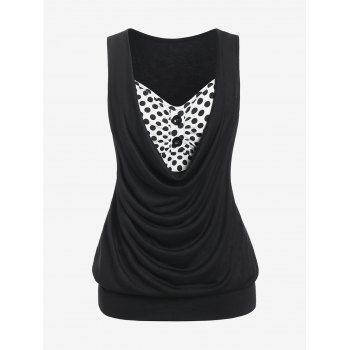 

Plus Size Polka Dot Colorblock Draped Blouson Tank Top, White