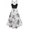 Overlap Criss Cross Flower Print High Low Cami Sundress and Crochet Lace Mesh Bell Sleeve Open Front Bowknot Sheer Cropped Cover Up Trendy Outfit - multicolor S