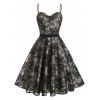 Back Zipper Cami Flower Lace High Waist Mini Party Dress and Short Sleeve Open Front Bowknot Sheer Mesh Crop Cover Up Elegant Outfit - BLACK S