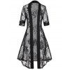 Contrast Two Tone Bowknot Corset Style Ruched Flare Mini Dress and Open Front Roll Up Cuff Floral Lace Sheer Kimono Summer Trendy Outfit - multicolor S