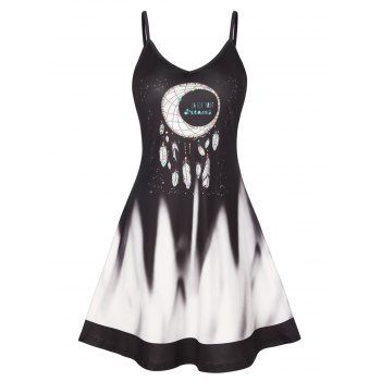 

Retro Dreamcatcher Slogan Print Mini Dress Sleeveless Spaghetti Strap Cami Dress, Black
