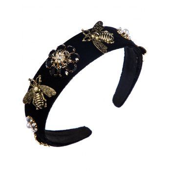 

Vintage Headband Rhinestone Bee Flower Charms Wide Trendy Hair Accessory, Black