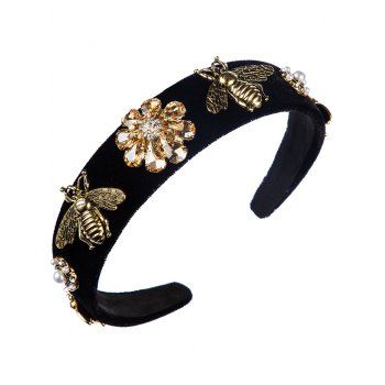 

Vintage Headband Rhinestone Bee Flower Charms Wide Trendy Hair Accessory, Coffee