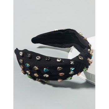 

Elegant Headband Cloth Knotted Colored Rhinestone Trendy Headband, Black