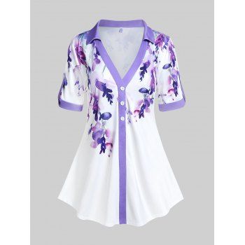 

Plus Size Floral Print V Neck Blouse, White